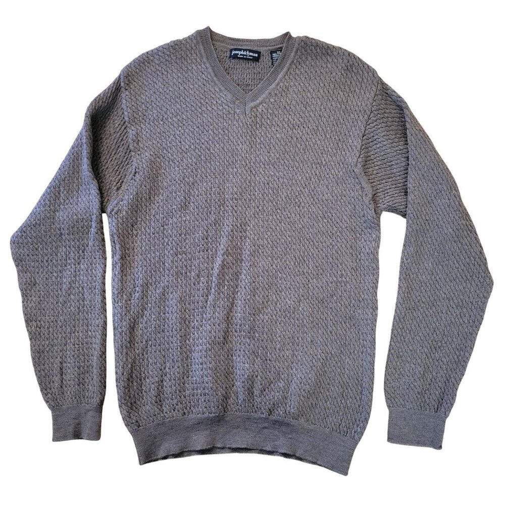 Joseph Lyman V Neck Textured Knit Sweater‎ Italy Fine Merino Wool Brown M